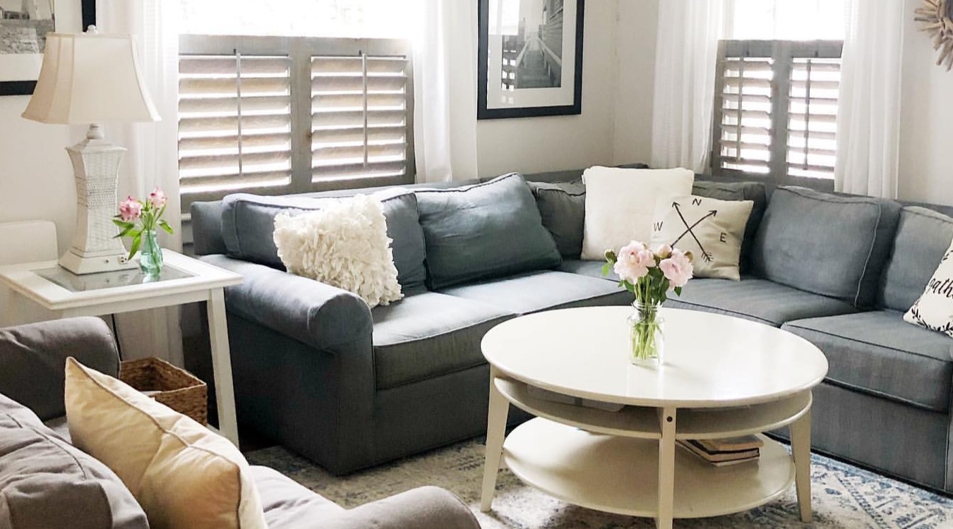 Reclaimed wood shutters in a living room